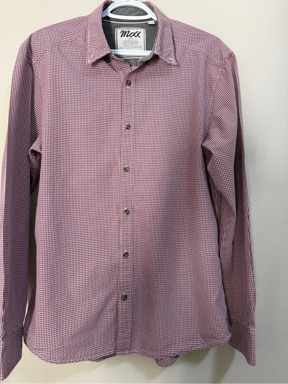 Mexx Men's Red and White Micro-Check Button-Down Shirt